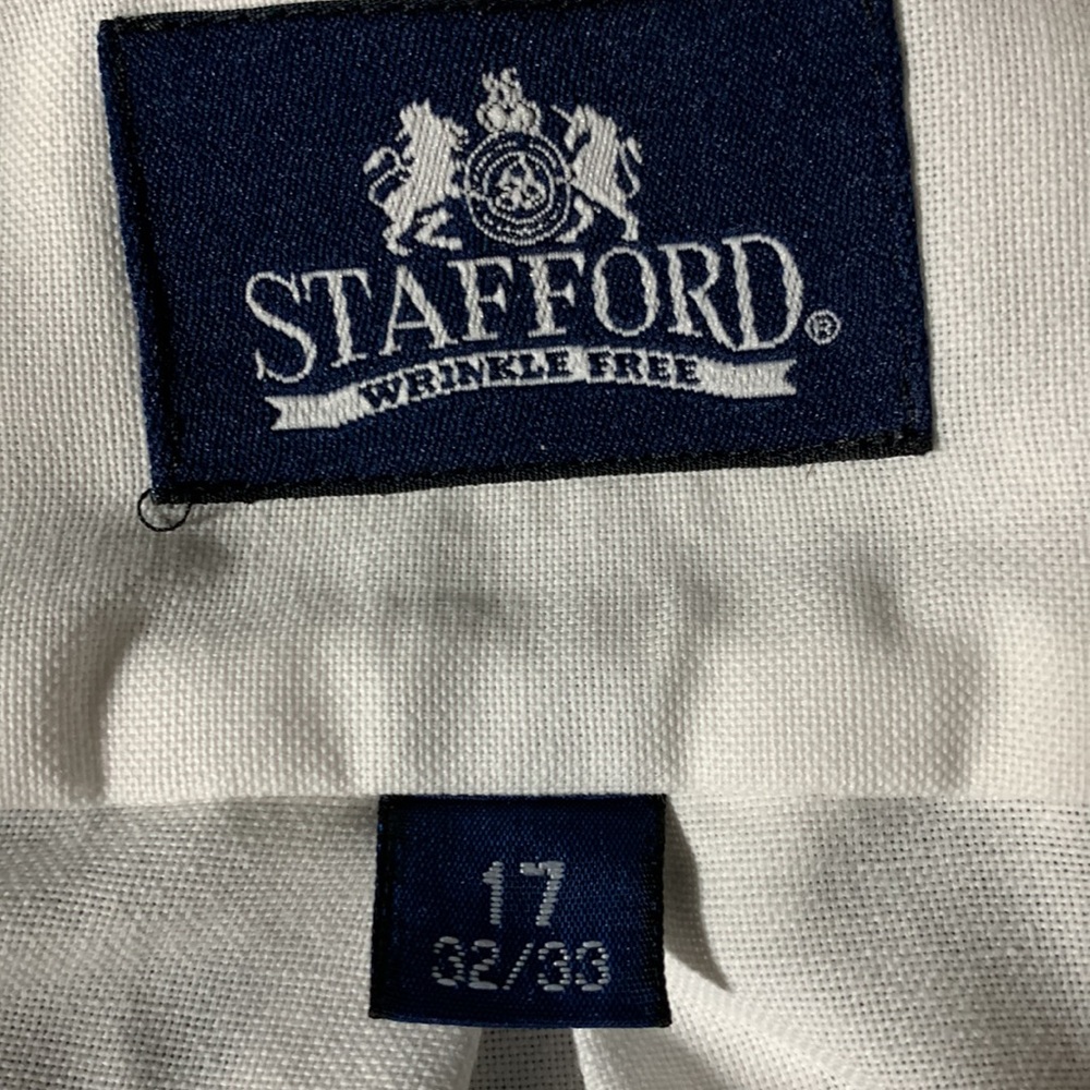 Men’s Stafford white, button up dress shirt.  Size 17. 32/33. - Picture 2 of 6